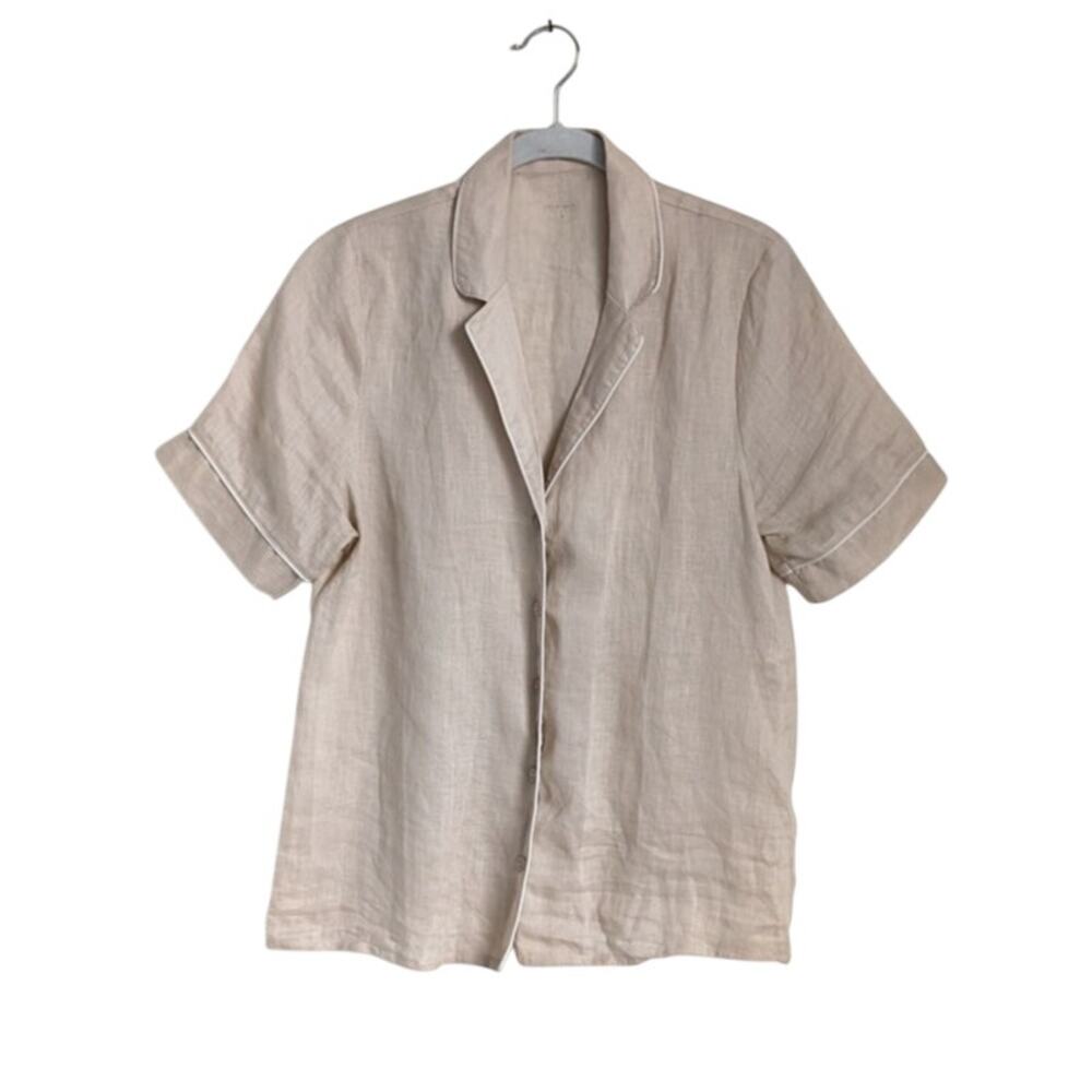 Intimissimi Cream Natural Yacht Night Linen Short Sleeve Night Shirt Top, size S
